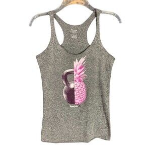 Reebok Thin Jersey Tank Top Women XS  Pineapple Graphic Gray